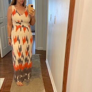 Maeve Vibrant Orange and Gray Maxi Dress